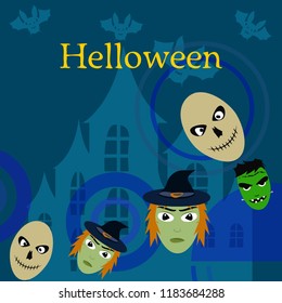Halloween Autumn Witch Skull Frankenstein Vector