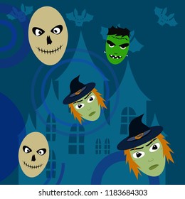 Halloween Autumn Witch Skull Frankenstein Vector
