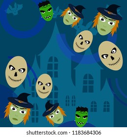 Halloween Autumn Witch Skull Frankenstein Vector