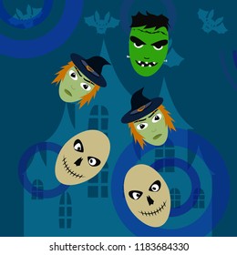 Halloween Autumn Witch Skull Frankenstein Vector