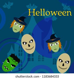 Halloween Autumn Witch Skull Frankenstein Vector