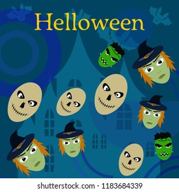 Halloween Autumn Witch Skull Frankenstein Vector