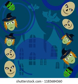 Halloween Autumn Witch Skull Frankenstein Vector