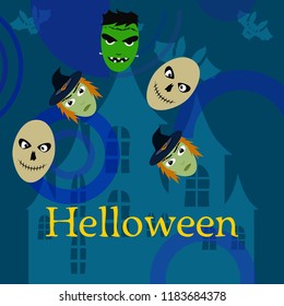 Halloween Autumn Witch Skull Frankenstein Vector