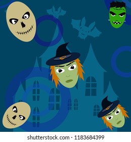 Halloween Autumn Witch Skull Frankenstein Vector