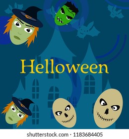 Halloween Autumn Witch Skull Frankenstein Vector