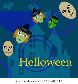 Halloween Autumn Witch Skull Frankenstein Vector