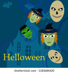 Halloween Autumn Witch Skull Frankenstein Vector