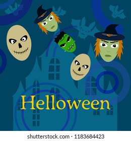 Halloween Autumn Witch Skull Frankenstein Vector