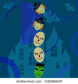 Halloween Autumn Witch Skull Frankenstein Vector