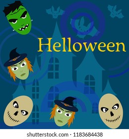 Halloween Autumn Witch Skull Frankenstein Vector