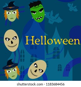 Halloween Autumn Witch Skull Frankenstein Vector