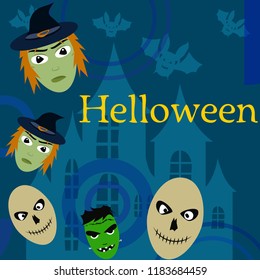 Halloween Autumn Witch Skull Frankenstein Vector