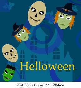 Halloween Autumn Witch Skull Frankenstein Vector