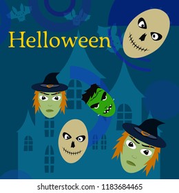 Halloween Autumn Witch Skull Frankenstein Vector