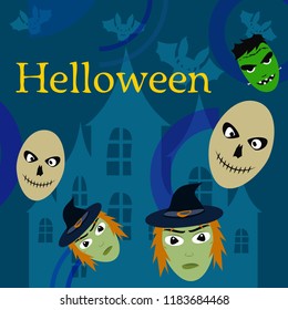 Halloween Autumn Witch Skull Frankenstein Vector