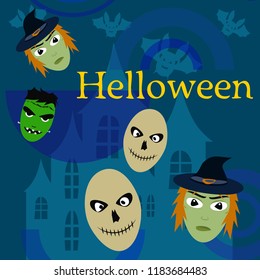 Halloween Autumn Witch Skull Frankenstein Vector