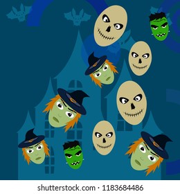 Halloween Autumn Witch Skull Frankenstein Vector