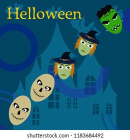 Halloween Autumn Witch Skull Frankenstein Vector
