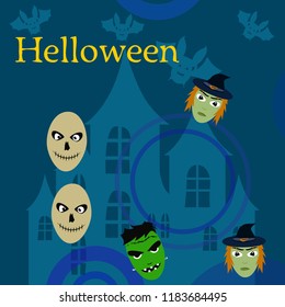 Halloween Autumn Witch Skull Frankenstein Vector
