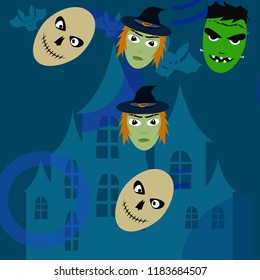 Halloween Autumn Witch Skull Frankenstein Vector