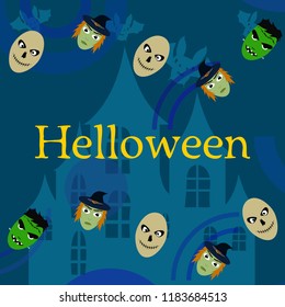 Halloween Autumn Witch Skull Frankenstein Vector