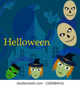 Halloween Autumn Witch Skull Frankenstein Vector
