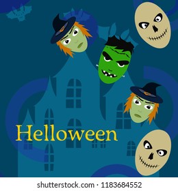 Halloween Autumn Witch Skull Frankenstein Vector