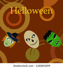 Halloween Autumn Witch Skull Frankenstein Vector