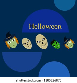 Halloween Autumn Witch Skull Frankenstein Vector