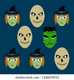 Halloween Autumn Witch Skull Frankenstein Vector