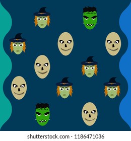 Halloween Autumn Witch Skull Frankenstein Vector