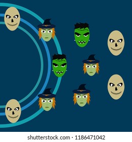 Halloween Autumn Witch Skull Frankenstein Vector