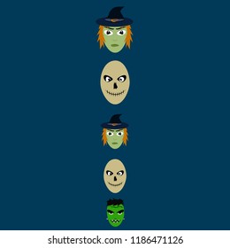 Halloween Autumn Witch Skull Frankenstein Vector