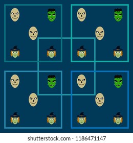 Halloween Autumn Witch Skull Frankenstein Vector