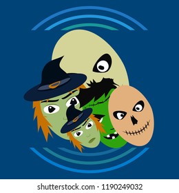 Halloween Autumn Witch, Skull, Frankenstein Vector