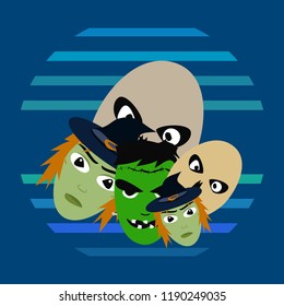 Halloween. Autumn, Witch, Skull, Frankenstein. Vector.