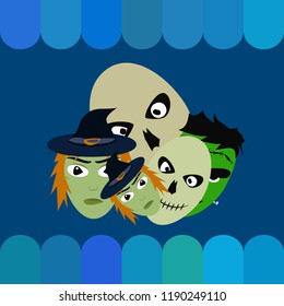 Halloween Autumn Witch, Skull ,Frankenstein Vector