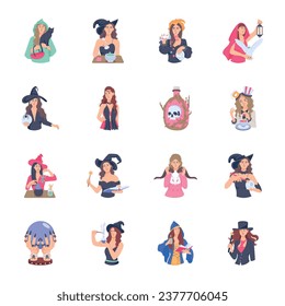 Halloween Avatars and Divination Flat Illustrations 

