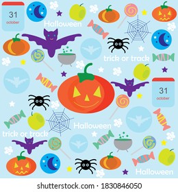Halloween backdrop vector with pumpkin, bat, magic potion