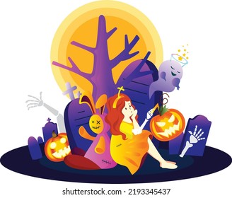 Halloween Backgound Vector Illustration. Halloween Party, Halloween Kids