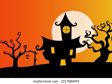 Halloween Background with 1 Castle , Bats flying, Witch witch house. Halloween Background
