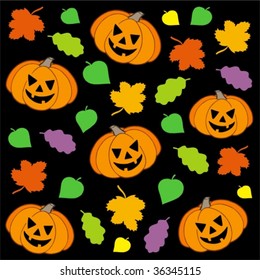 Fondo Halloween 1 con calabazas y hojas - ilustración vectorial.