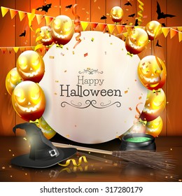 Halloween background with balloons and empty paper.

