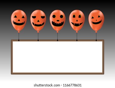 Halloween Background with balloons and White Square Frame. Vector Illustration. 