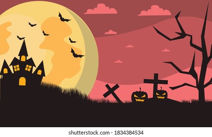 Halloween background banner fullmoon scary vector concept.