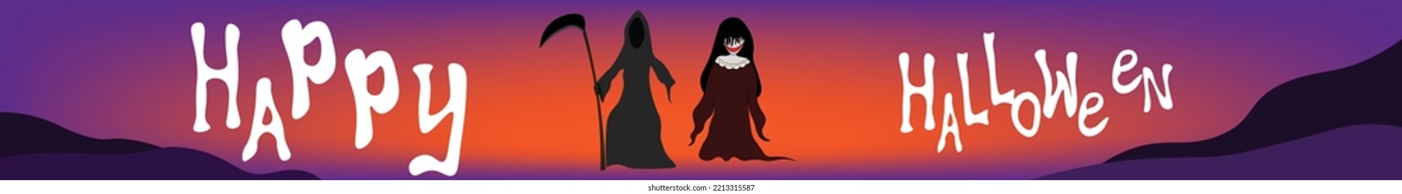halloween background banner ghost couple halloween greeting grim reaper and red dress ghost