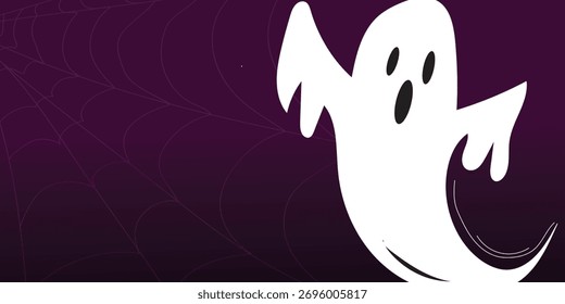 fundo do dia das bruxas, banner. Feliz Halloween ilustração vetor com fantasma, morcegos e abóbora 