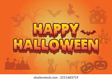 Halloween background, banner, party poster, flyer. Halloween background template with pumpkin, bat, cat, tree. Halloween text effect.