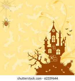 Halloween background with bat and castle, element for design, vector illustration